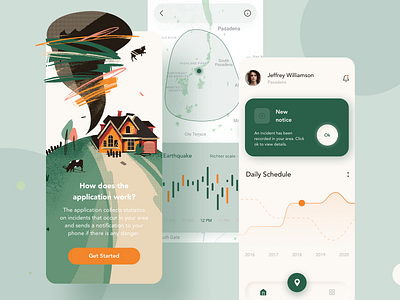 Safety App Mobile Design android android app button chart cow graphic green house illustration ios ios app iphonex map mobile mobile ui phone tree ui ux ux design