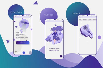 Quick Do app, Error, Search, Succeed Pages application error page figma graphicdesign illustration photoshop search illustration search page success typography ui ui design ux ux design vector