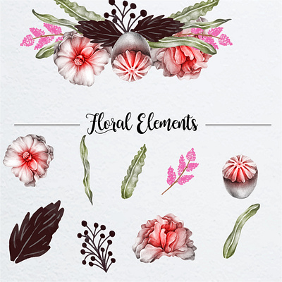 Floral Elements for decoration 02 decor decoration decorative decorative elements elements flora floral flower greenery leafs nature watercolor watercolor floral