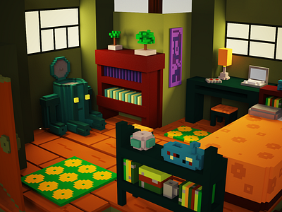 Gamer room_Concept room artwork concept art conceptual digital art game art illustration rooms voxel