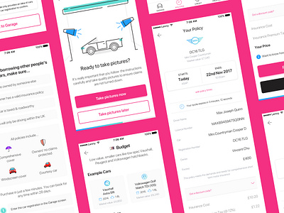 Lenny Carshare Insurance App app carshare checkout design emoji illustration insurance app ios app lineart minimal mobile app mobile checkout mobileui modern pink primer product design ui ux