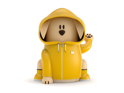 Maneki-Neko Dog 3D - Raincoat 3d 3d animation 3d art animation branding character dog hand illustration landing page logo motion design paw raincoat ui ux web