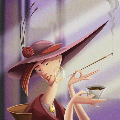 Coffe time 2d 2d art 2d character art deco cartoon character design coffee digital art digital drawing fashion illustration magazine illustration portrait illustration retro