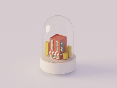 Shop 3d building design glass house illustration shop store tree