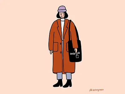 ootd character design milk fall fashion girl illustration korean style long coat minimal photoshop spring tote bag winter illustration