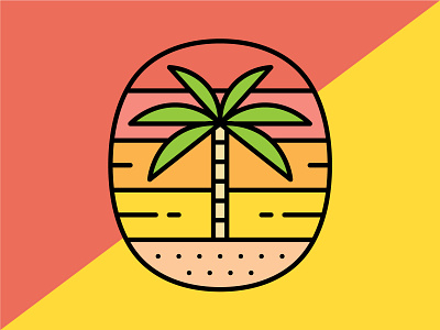 Oasis in Color badge beach desert lineart monoline palm palm springs palmtree sand sunrise sunset