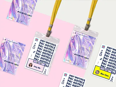 PAI HOTELS Discover Light Event branding design holography hotel id card design illustration lab mirror staff typography vector
