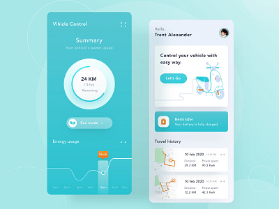 Electric vehicle controller 🍃 3d card chart clean control dashboard gogreen green illustration landing map mobile mobile ui profile status ui ux vehicle webdesign website