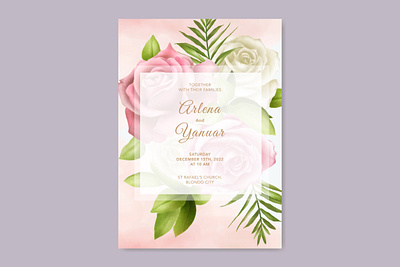 wedding card template with beautiful floral watercolor beautiful bouquet card decoration decorative design elegant floral flower frame illustration invitation invite leaf nature spring template vector watercolor wedding