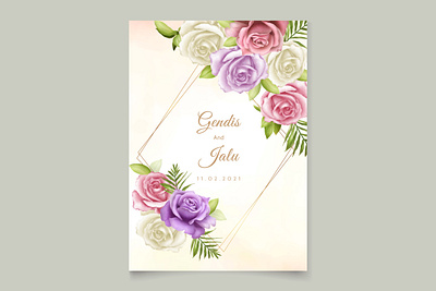 wedding card template with beautiful floral watercolor beautiful bouquet card decoration decorative design elegant floral flower frame illustration invitation invite leaf nature spring template vector watercolor wedding