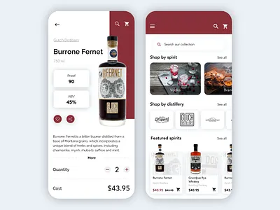 Alcohol shopping Mobile App alcohol alcohol shop app application bottle card catalog drink list shop shopping app spirit ux uxui wine