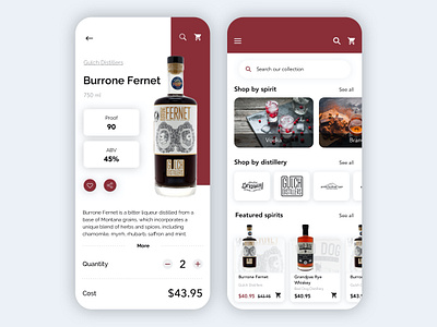 Alcohol shopping Mobile App alcohol alcohol shop app application bottle card catalog drink list shop shopping app spirit ux uxui wine