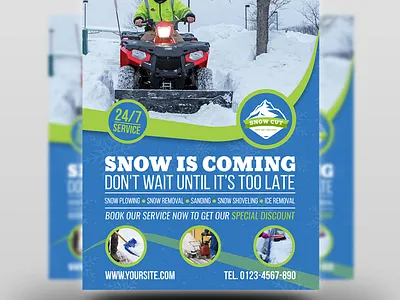 Snow Removal Service Flyer Template ad advert blowing business clean cold commercial driveway flyer ice leaflet pamphlet plowing removal remove residential road block roads salting sanding