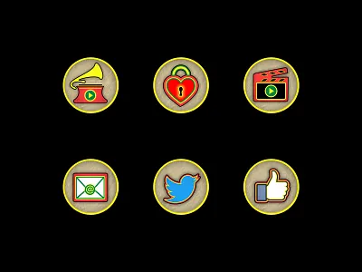 Storybook of Franklinford - Icon Set clapboard clapper gramophone graphicdesign heart history icon icon set identity branding mail old fashioned old style red vector vintage yellow