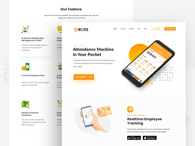 BOSS Pintar | Landing Page absensi mobile attendance attendance machine boss pintar business clean company profile flat homepage homepage design icons illustration landing page orange ui ux user interface web design website website design