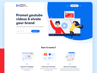 Flintzy Web UI Design clean colorful design dribbble dribbble invite graph graphics illustration landing page latest promotional stats ui design video web web design web ui website youtube