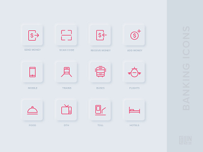 Banking Mobile Application Icons banking icon pack icon set iconography icons mobile app neumorphic neumorphism