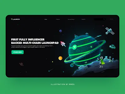 Web illustration blockchain crypto futuristic illustration rocket space universe web3