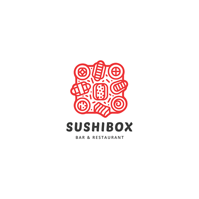 Sushi Box Logo box branding design flat icon illustration lineart logo logo for sale logo mark logodesign sushi sushi logo