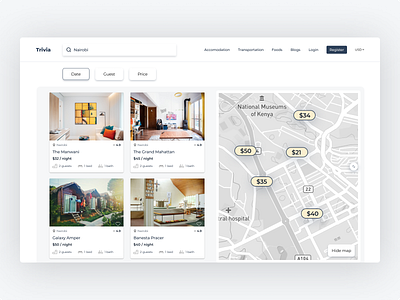 Trivia website - Search Results template travel ui ui kit uiux ux website