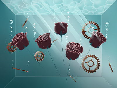 Roses and Gears design digitalart drawing dribbble gears grow illustration roses vector vectorart water