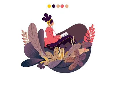 reader characterdesign girl illustration nature vectorart