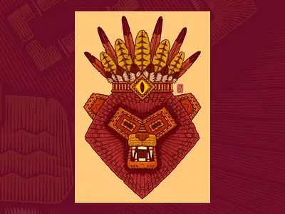 The Lion Mask african art artwork colorful illustration hatching illustraion ink drawing inking lion lion mask mask mayan tribal tribal mask vudee