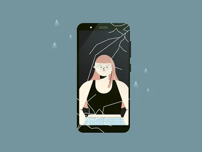Smartphone addiction addiction broken broken glass flat flat design girl illustration sad sadness self portrait selfportrait smartphone vector
