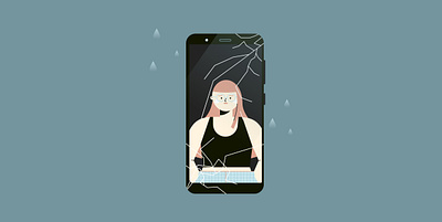 Smartphone addiction addiction broken broken glass flat flat design girl illustration sad sadness self portrait selfportrait smartphone vector