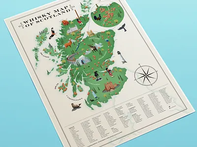 Whisky Map of Scotland castle deer design dram food highlands illustration islay map nature poster print scotch scotland skye stag train vector whiskey whisky