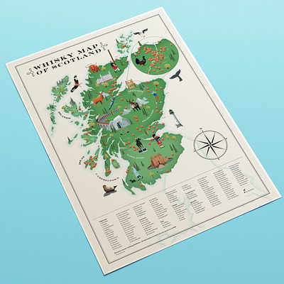 Whisky Map of Scotland castle deer design dram food highlands illustration islay map nature poster print scotch scotland skye stag train vector whiskey whisky