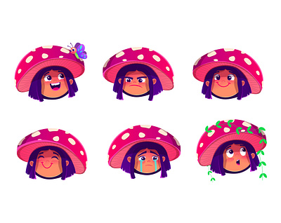 Mushroom girl facial expressions animation cartoon character design children design illustraion illustration