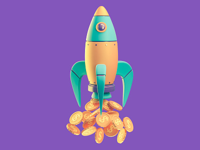 Financial Rocket 3d 3d artist 3d icon 3d illustration cinema 4d coins dollar finance financial hero image icon illustration money octane rocket transport vehicle web