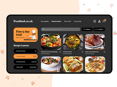 Cooking Website - Dark Mode adobexd app black cooking dark mode darkmode design ecommerce graphicdesign inspiration minimal orange tutorial uidesign ux uxdesign web website concept website design