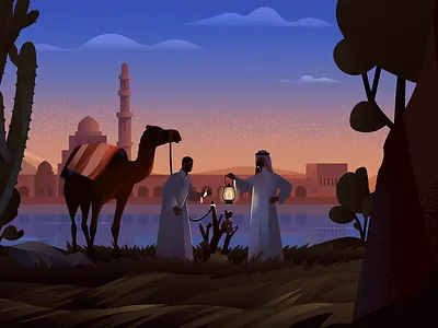 illustration for mobile app blue camel character illustration light man sky