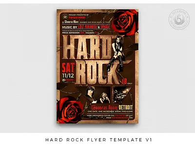 Hard Rock Flyer Template V1 band concert design festival flyer gig grunge hard rock heavymetal live music photoshop poster print psd punk rock rocknroll roses template