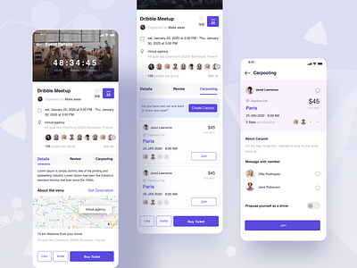 Event Details buy ticket carpooling app casestudy countdown csestudy date destination event and carpooling app event app event details guest dj location price review ride sharing app uidesign user profile ux case study ux design web case study