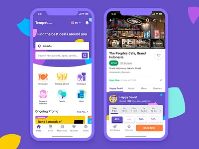 Tempat.com Mobile Site & App Design app booking booking app design mobile app mobile site pattern purple responsive design restaurant ui ux