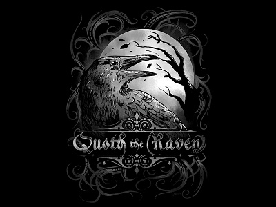 quoth the raven awesome bird black cool crow dark gothic halloween horror illustration midnight moon ominous poe poem raven t shirt design