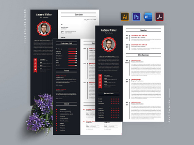 Resume / CV Template a4 black bussines card clean cover letter creatiforest creative creative cv curriculum vitae cv cv design elegant minimal modern modern resume red resume simple resume template resume vintage vintage