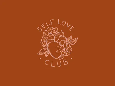 Self love club crest flowers heart illustration lettering line art logo self love valentines