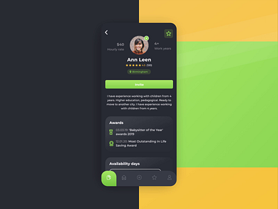 Babysitter App: Profile Screen 2d animation app app design application dashboard design home interface invitation mobile motion profile schedule skills ui ux web