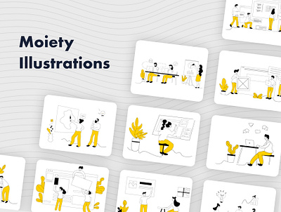 Moiety illustration pack designtrends illustration art illustrations illustrator interactive interface lineart ui uidesign uiux website websitedesign yellow