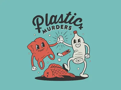 Plastic murders! cartoon cartoon character character illustration ocean ocean life oceans retro logo sea vintage vintage logo