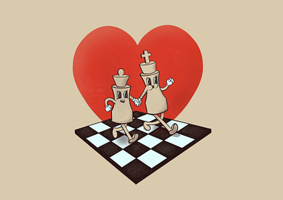 Love & Chess cartoon cartoon character character chess heart illustration love retro vintage