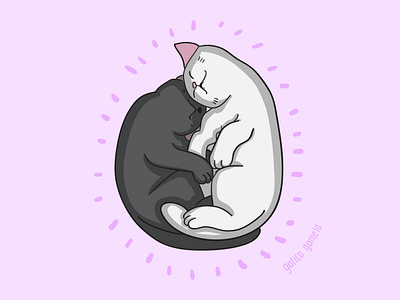 Cats sleeping in love adobe art cats children cute drawing dribbbleweeklywarmup illustration illustrator kawaii kids kitten kitty love pet sleeping valentine vector