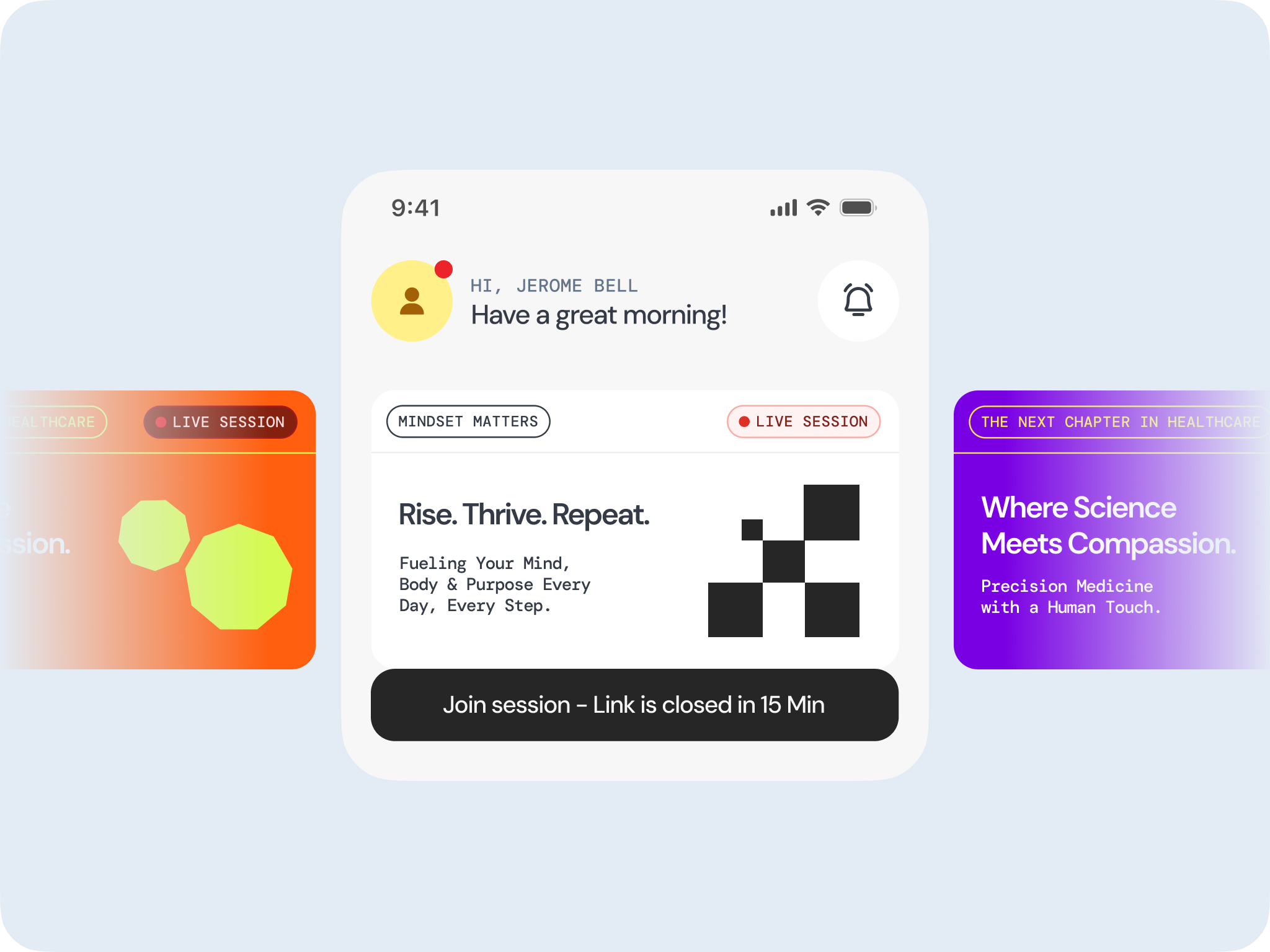 Healthcare - Wellness Session Mobile App Design app branding design dribbble graphic design healthcareapp healthtech medicalui mobile mobileappdesign trending ui uiux ux wellnesstracking