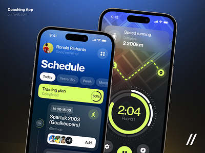 Coach Mobile iOS App coach green product design schedule sport timer training