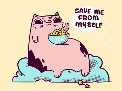 Fat Cat - Save Me From Myself 80s beanbag blake stevenson bowl cartoon cat character design comic cute fat happy illustration jetpacks and rollerskates kids retro treats video game