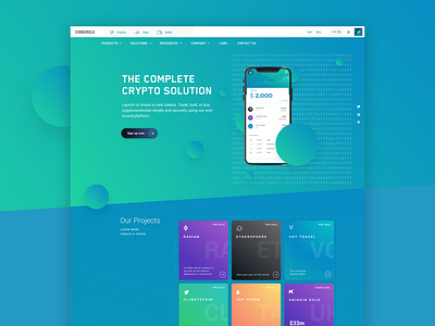 Coincircle Homepage app blockchain crypto ethereum finance fintech fintech app gradient green iphone money token